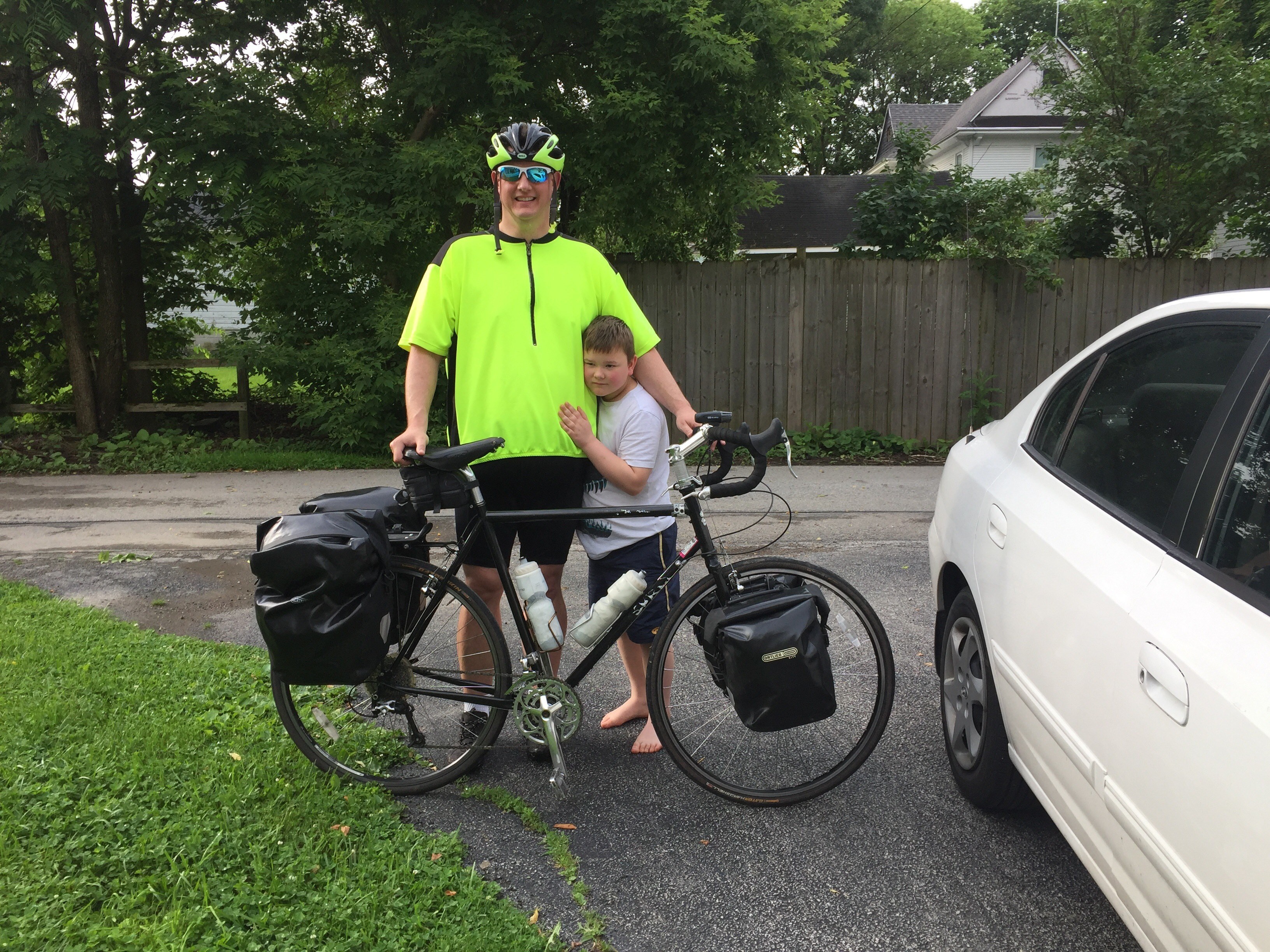Dr. Neil Baird and his son as Neil prepares for Ride2CW