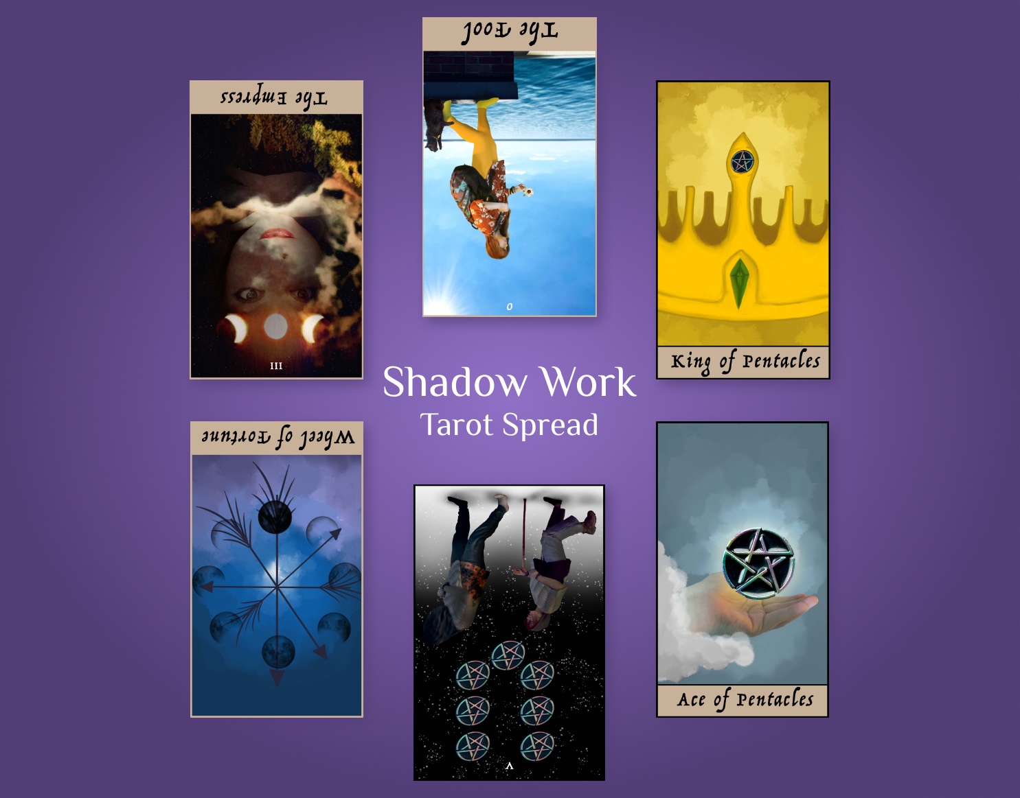 image of 6 tarot cards with text "shadow work"