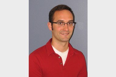 man in red shirt