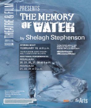 Memory of Water poster - a blue rectangle with white words