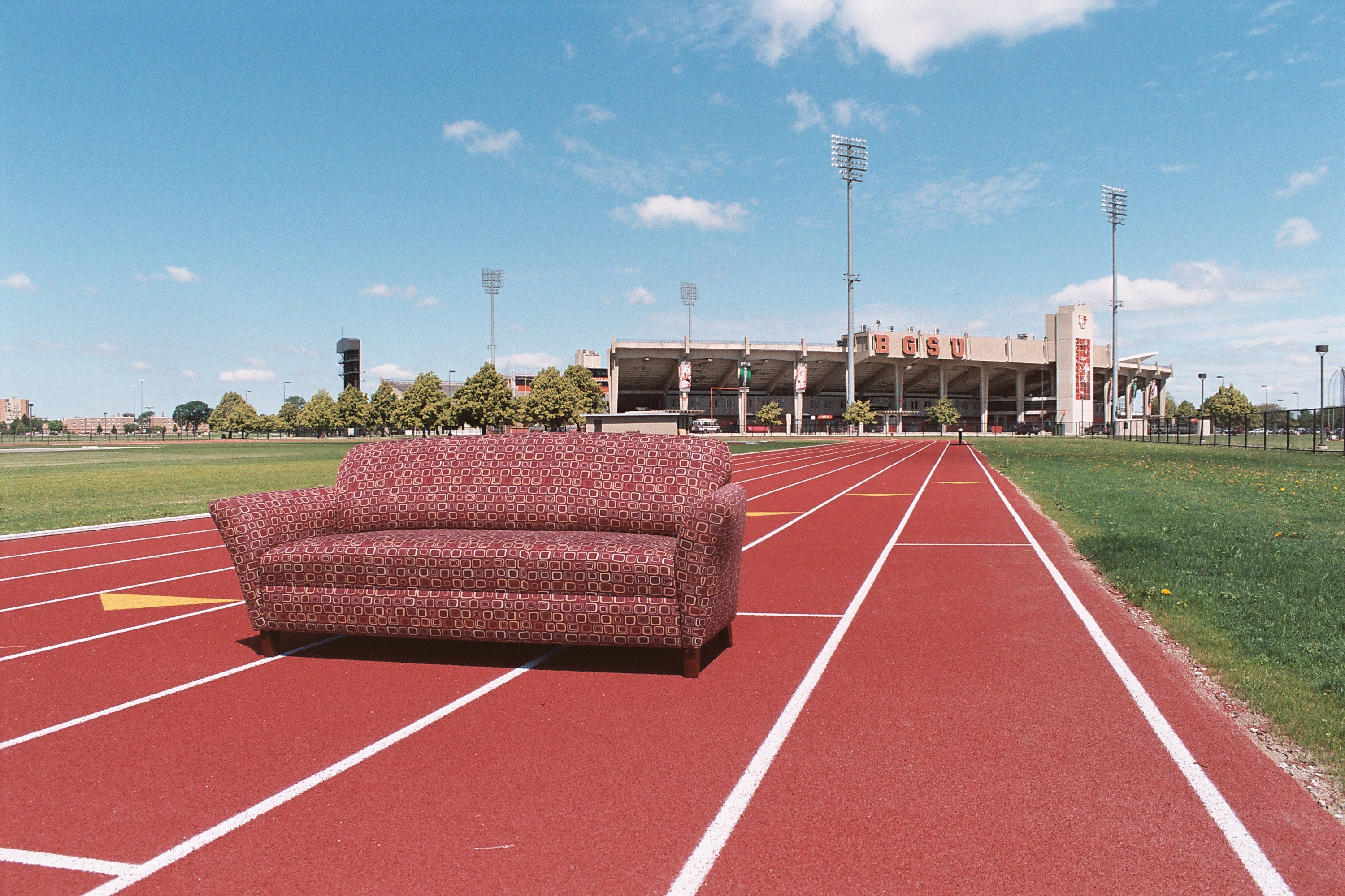 counseling center couch on track field