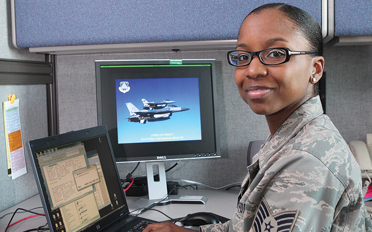 Air Force student using computer