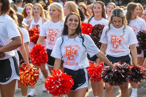 BGSU cheerleaders lead a pep rally at Rally BG event
