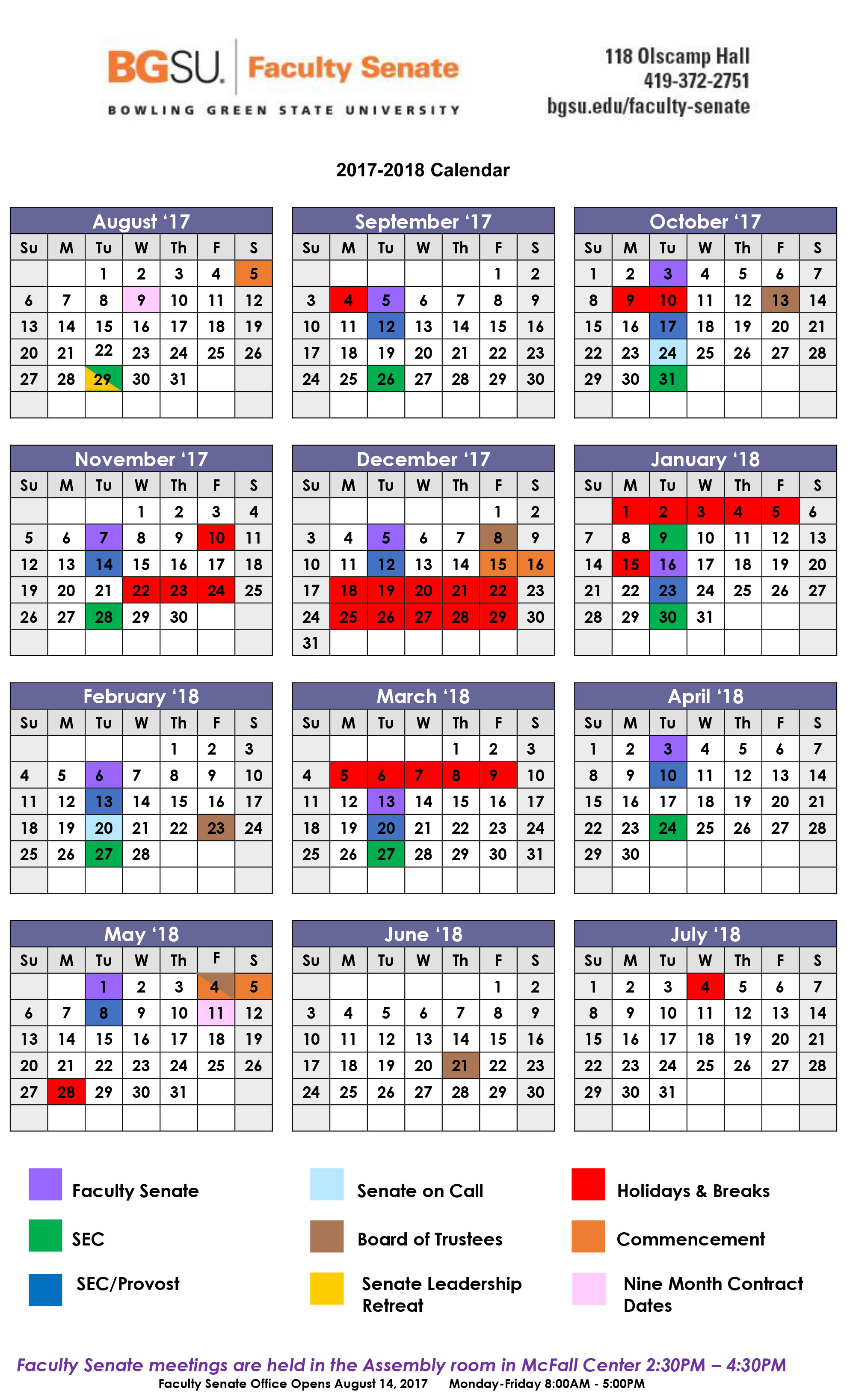 Faculty Senate 2017 18 Calendar 