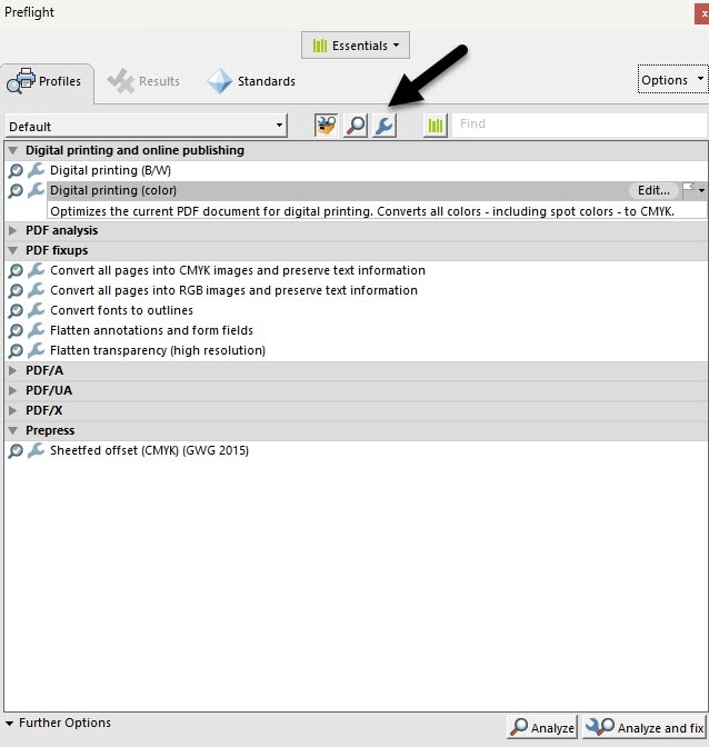 The wrench icon is in the upper middle of the page before you get to the drop down menus to the right of the Default drop down