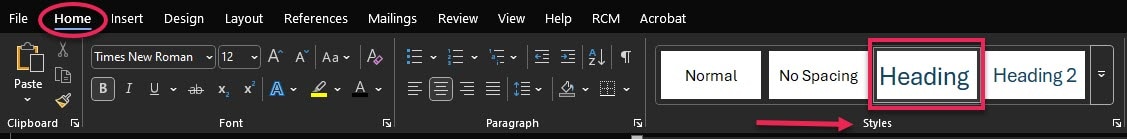 File is the first tab and you want "Home" which is the second tab from the left then find the Styles section shown by red arrow