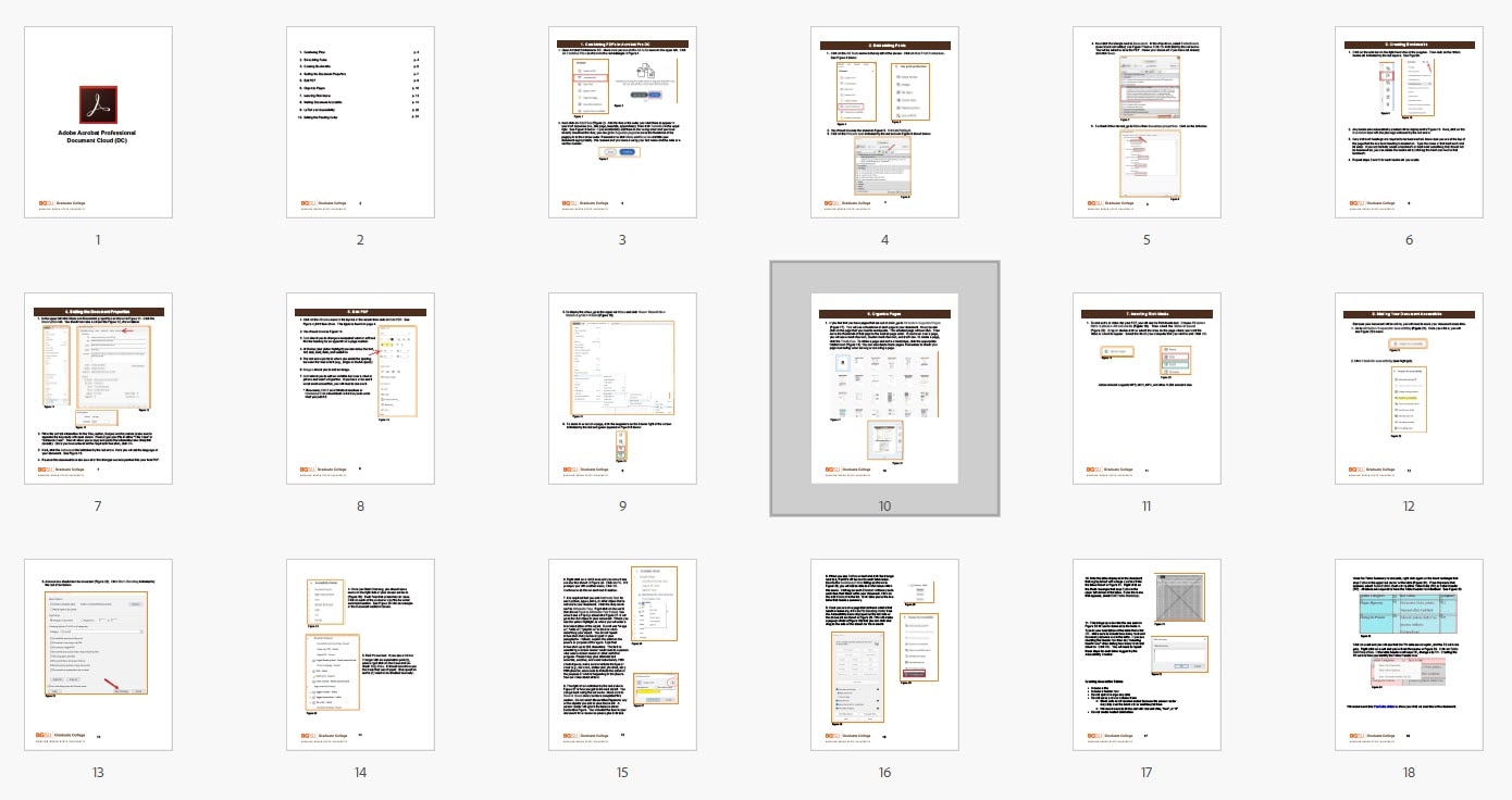 Screen shot of organize pages with all of the thumbnails