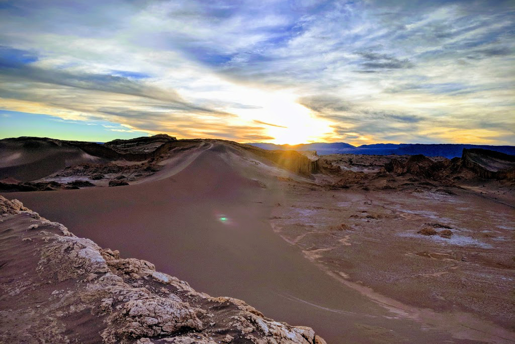 Sunset over the sand dunes in the Atacama desert, Chile.
