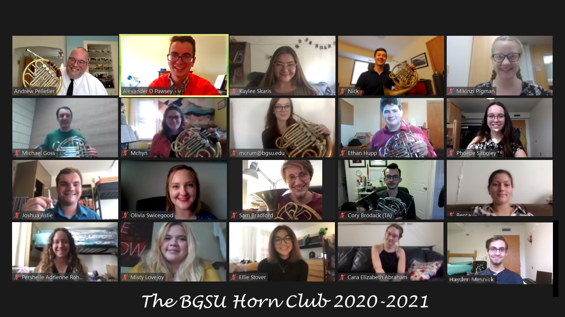 Screenshot of BGSU Horn Club Zoom Call