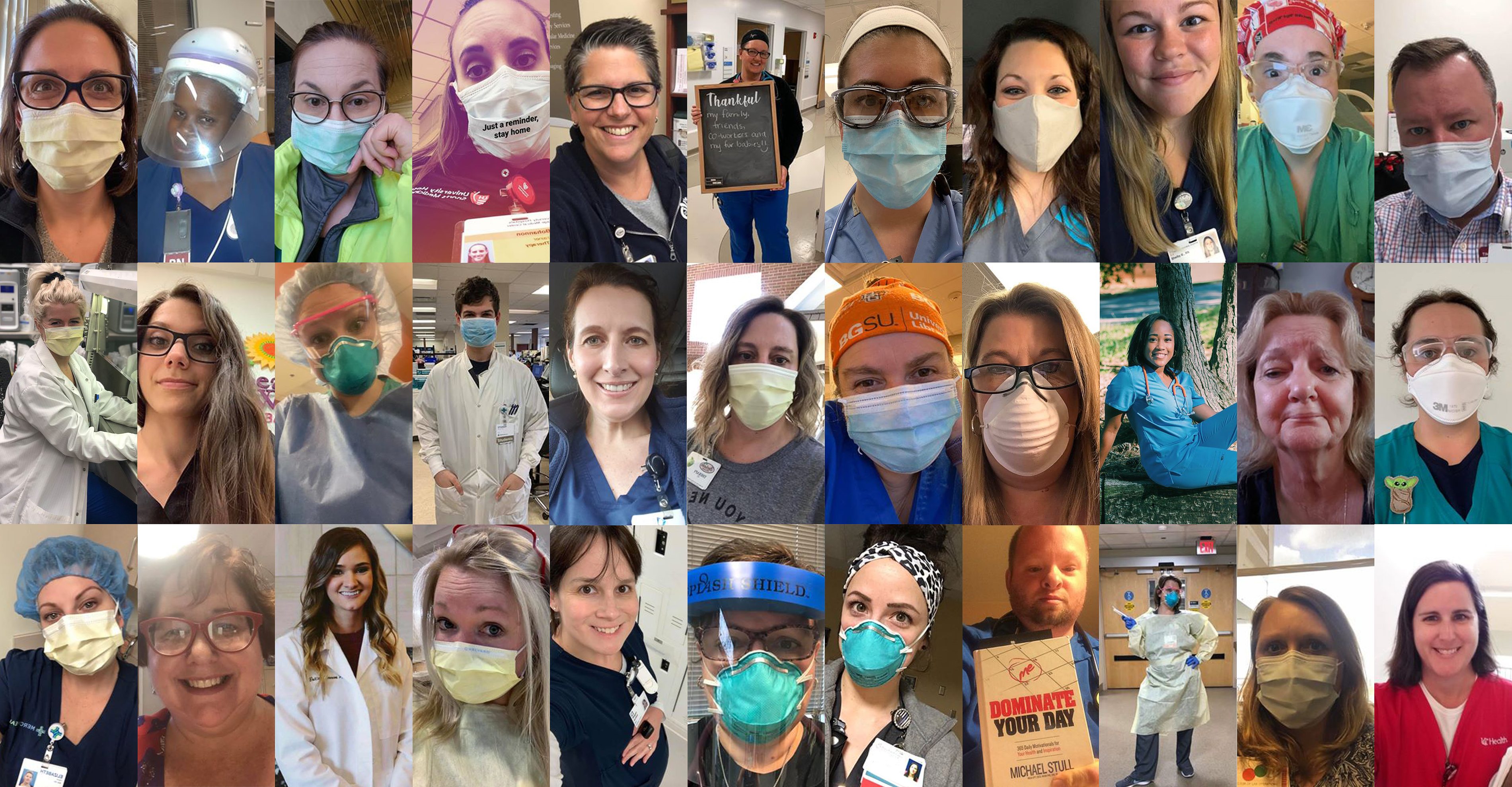 collage of BGSU grads who are working as frontline healthcare workers during Covid-19