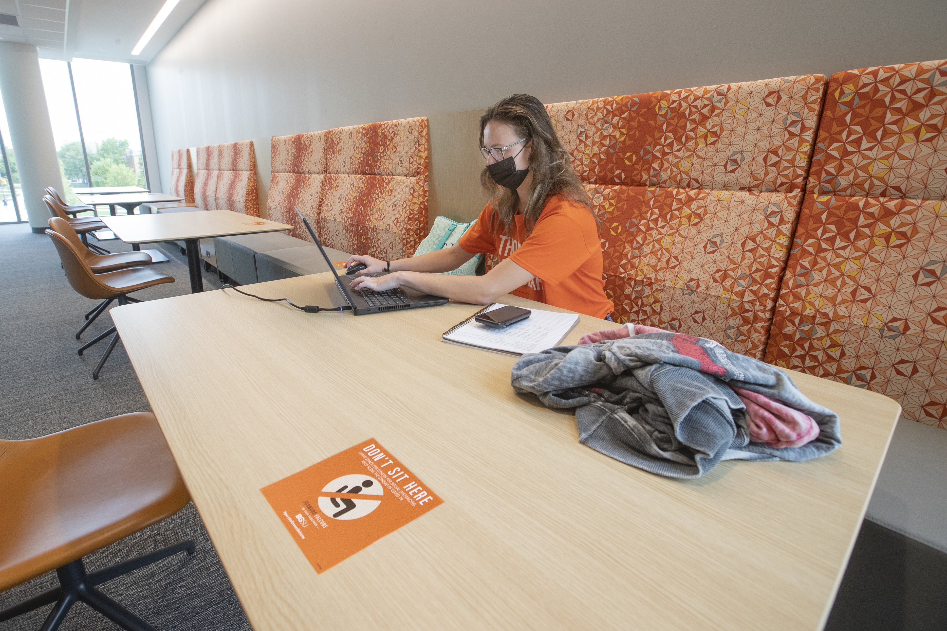 Tessa Haselman a senior VCT major from Leipsic, Ohio found a quiet corner in the Maurer Center to work