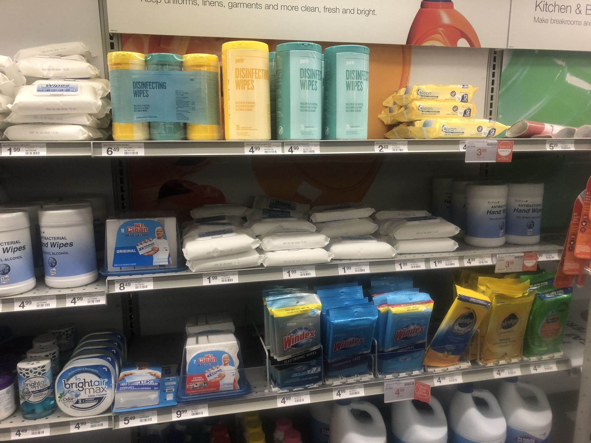 sanitizing products stocked on campus