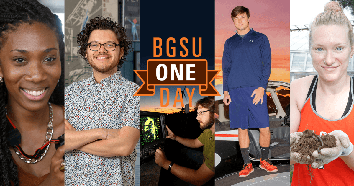 5 different BGSU students and the BGSU One Day logo