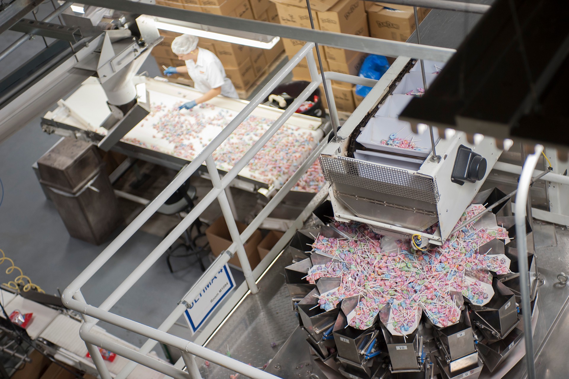 Packaging candy in factory