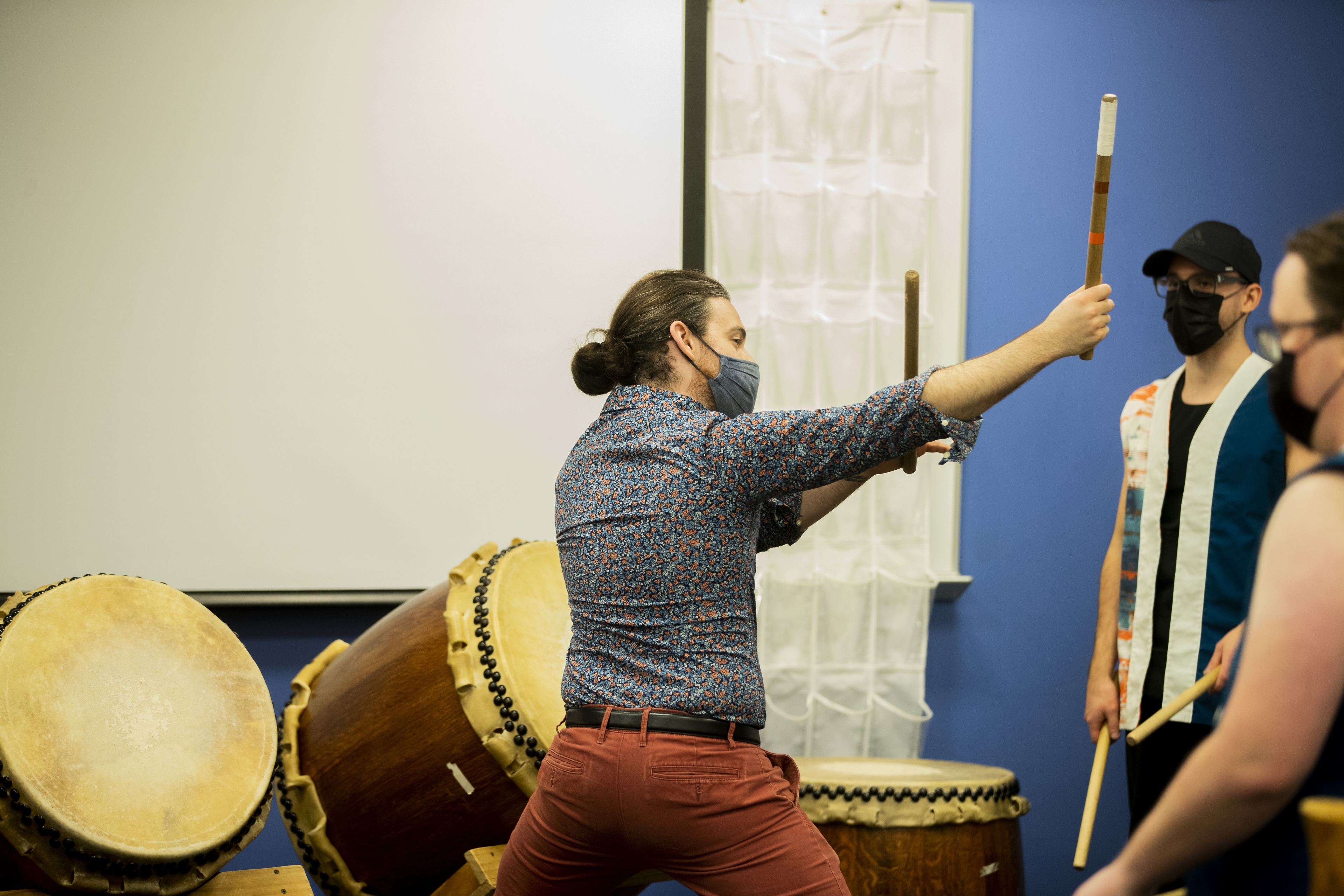 Kazenodaichi Taiko Drum demonstration. Student Demonstrates how to play taiko drums in Wolfe Center for the Arts