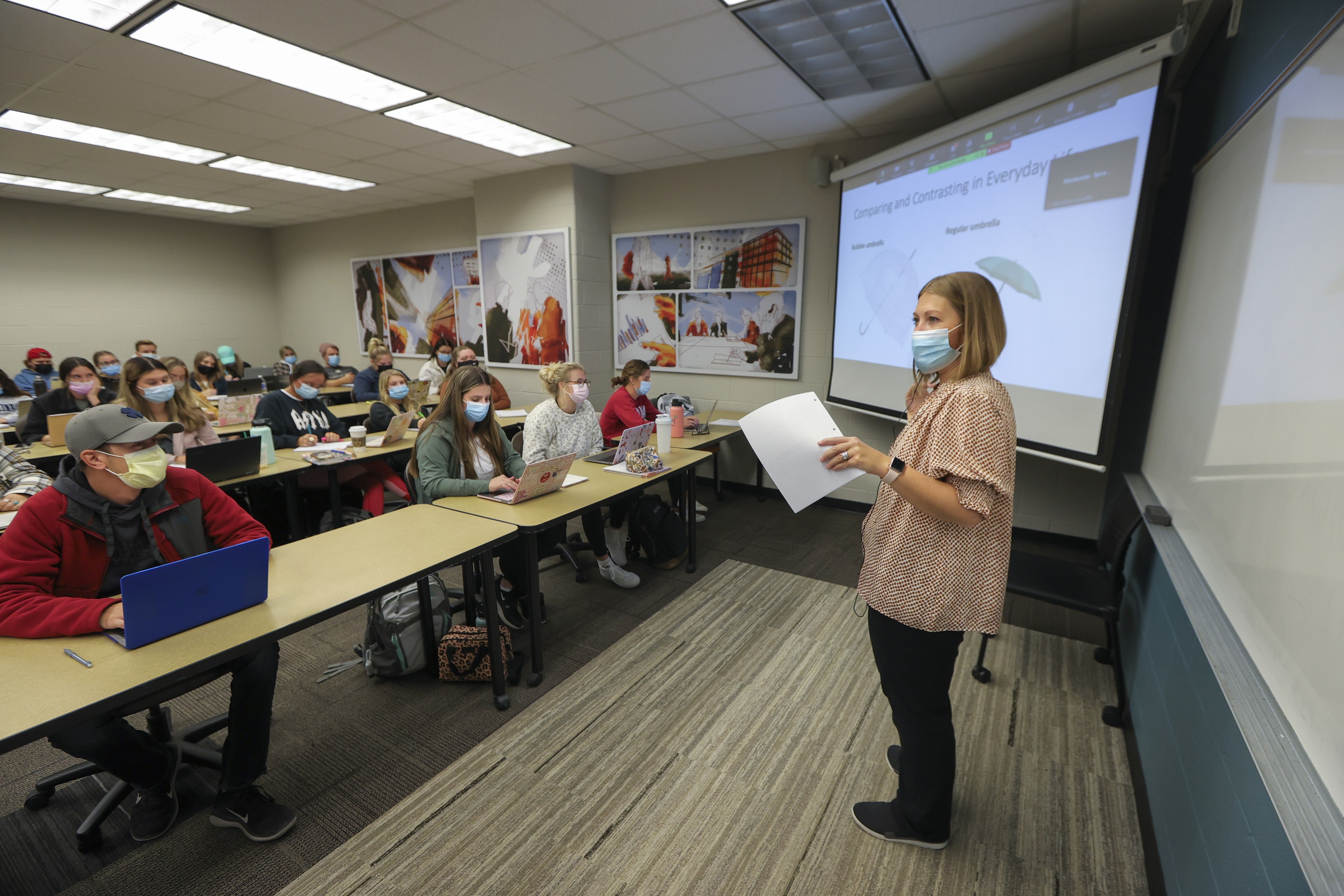 The first floor of Central Hall includes classrooms and computer labs. Here, Dr. Shelly Bussard, director of the School of Nursing, teaches a course in clinical judgment. The course is a critical piece of the overall curriculum, serving as the foundation for "learning to think like a nurse.”