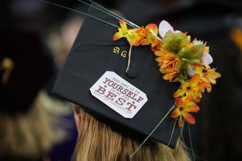 Graduation cap reads, "You owe it to yourself to be the best you can possibly be" 