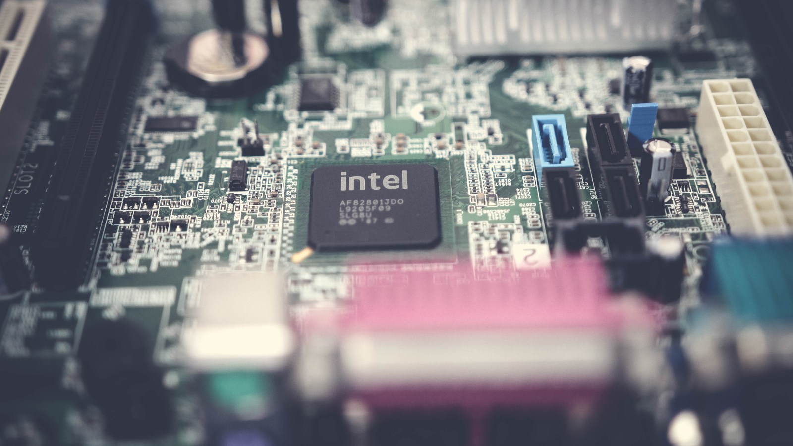 An Intel chip is seen in a circuit board