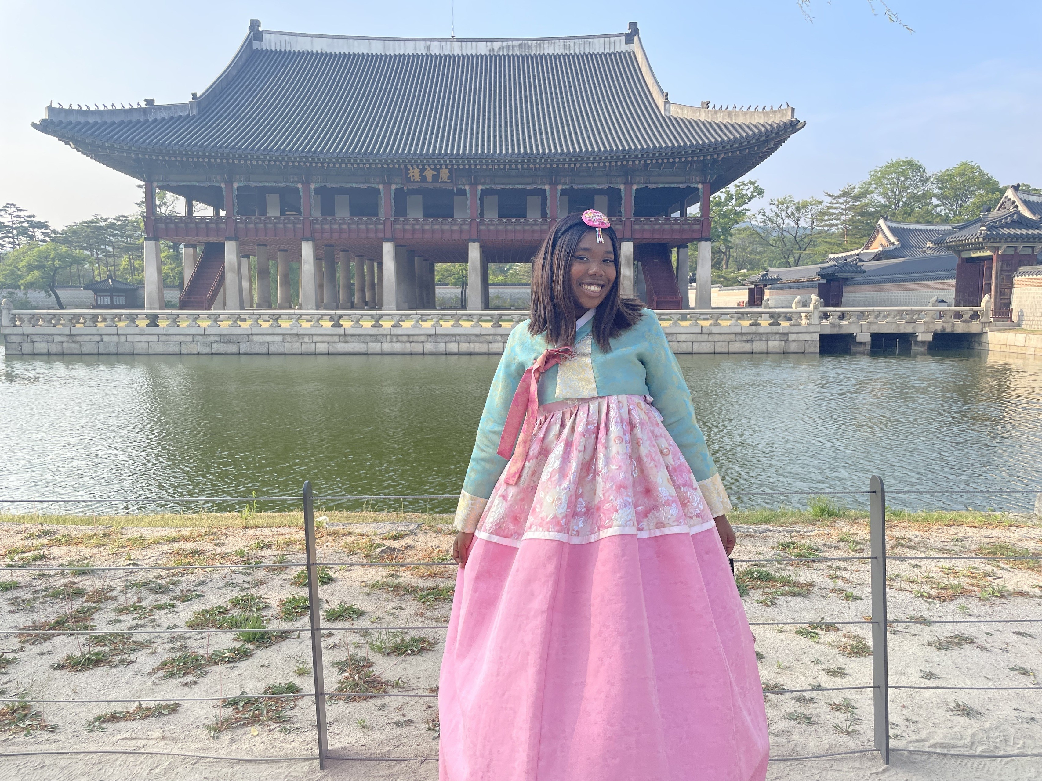 riyanna Moore, wearing a traditional Korean dress called a hanbo
