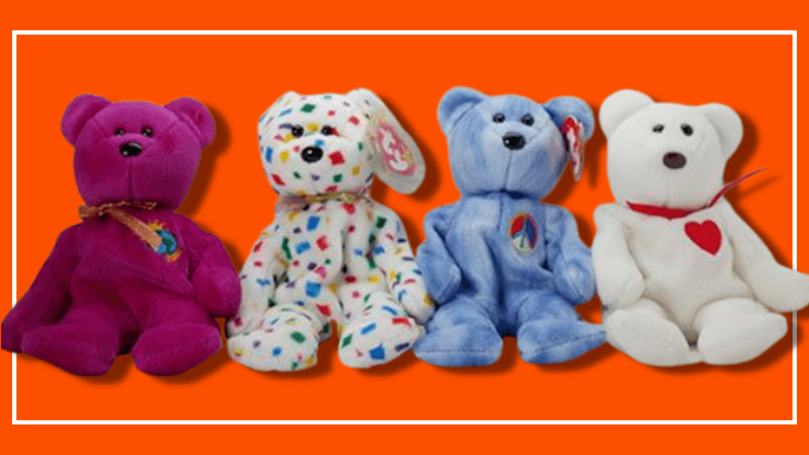 Four small stuffed Beanie Baby bears that belong to the Browne Popular Culture Library at BGSU