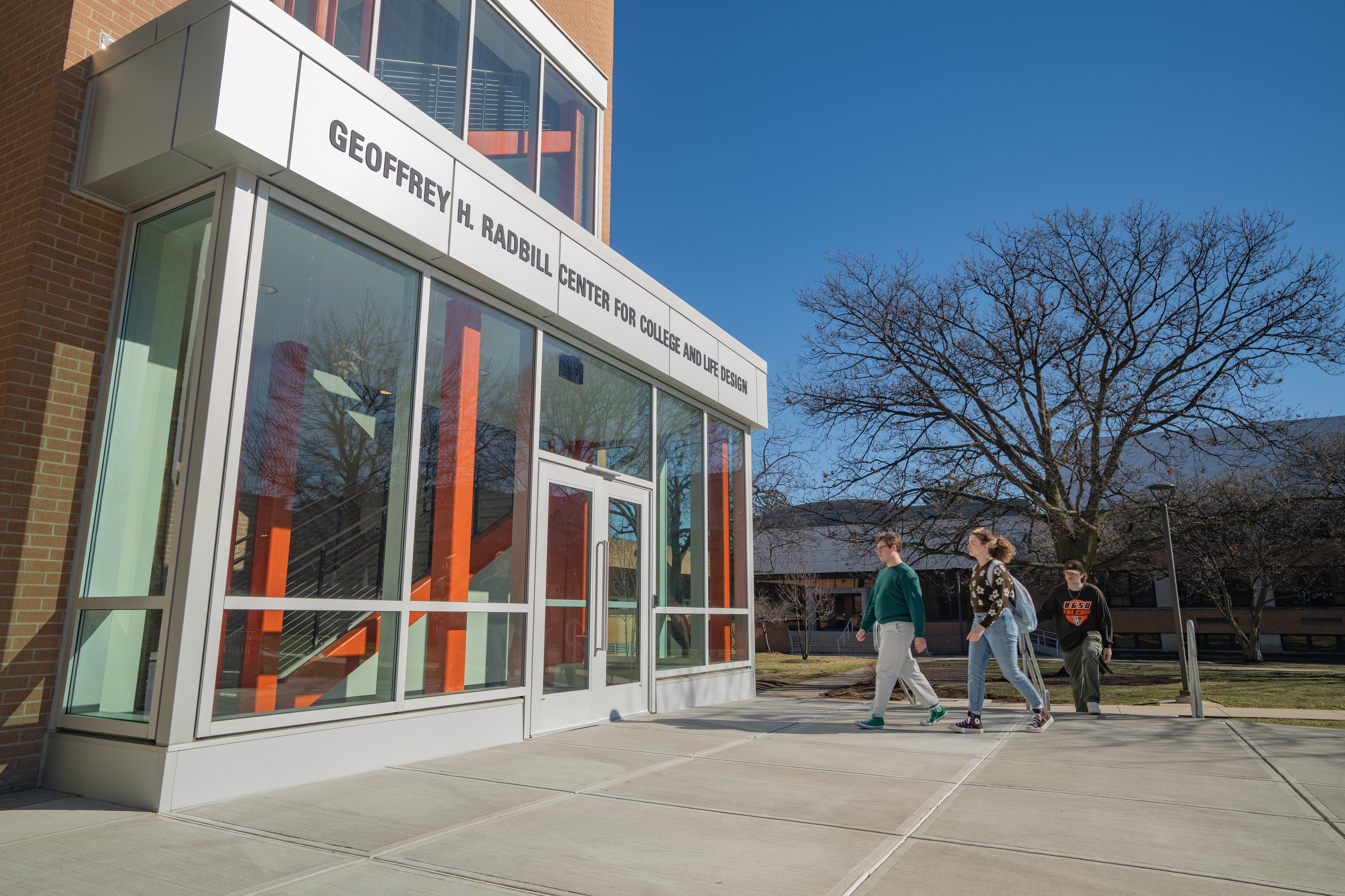 The exterior entrance to the Geoffrey H. Radbill Center for College and Life Design on the BGSU campus.