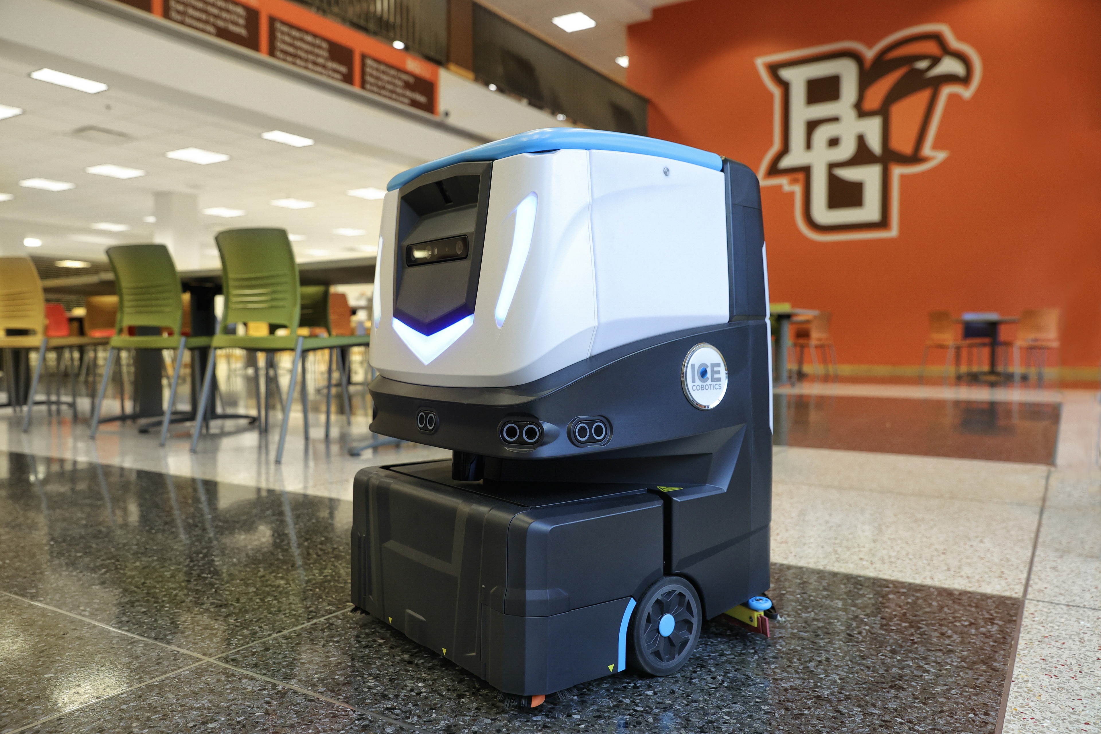 ICE Cobotics floor-scrubbing robot Cobi 18 cleans the Bowen-Thompson Student Union 