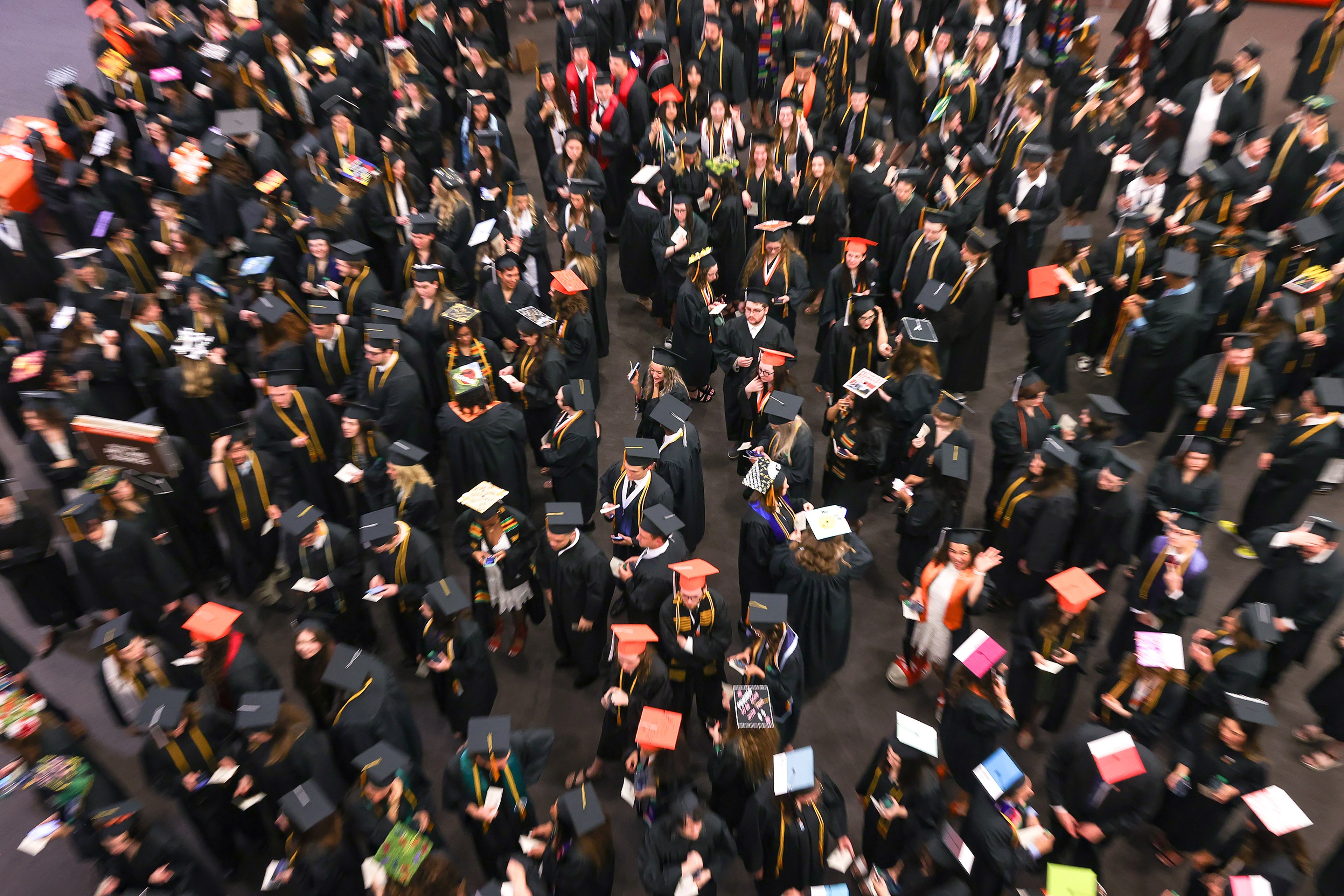 Group of BGSU graduates viewed from above 