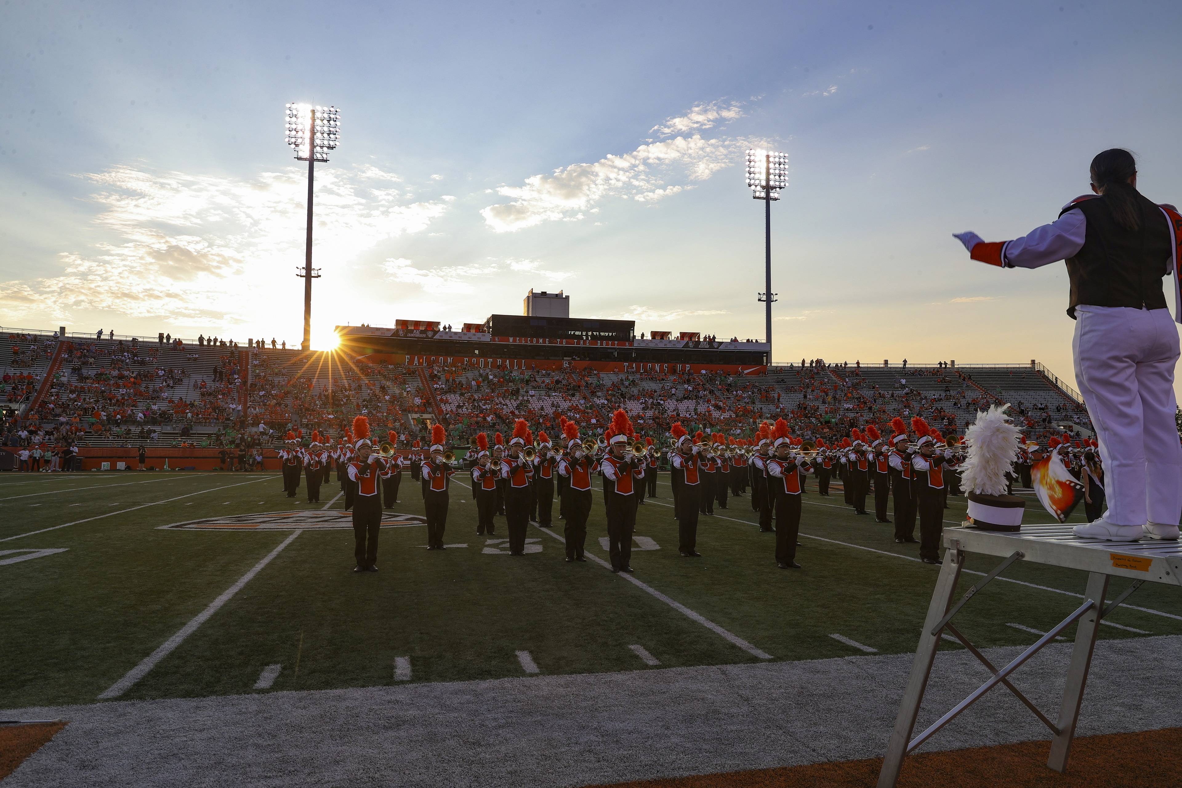 Falcon Marching Band performs at Doyt L. Perry Stadium during Homecoming 2022