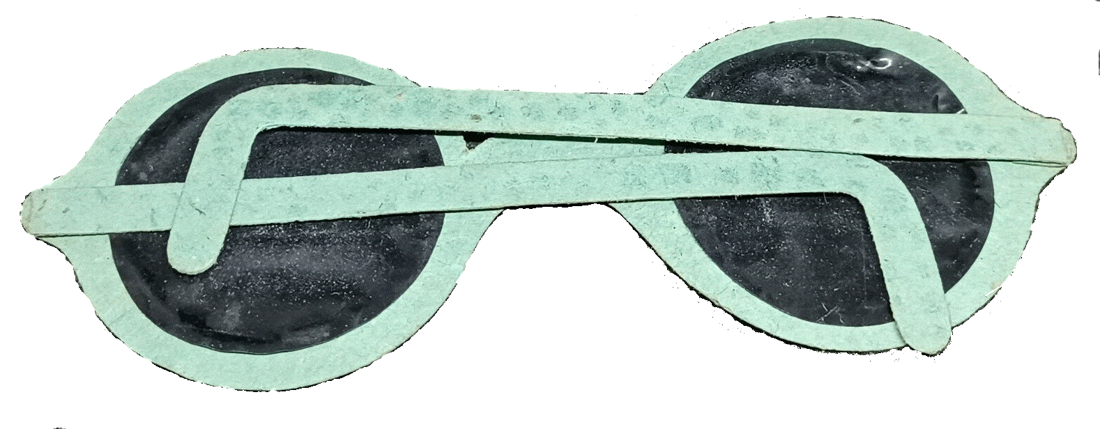 A pair of mint green glasses with black lenses.