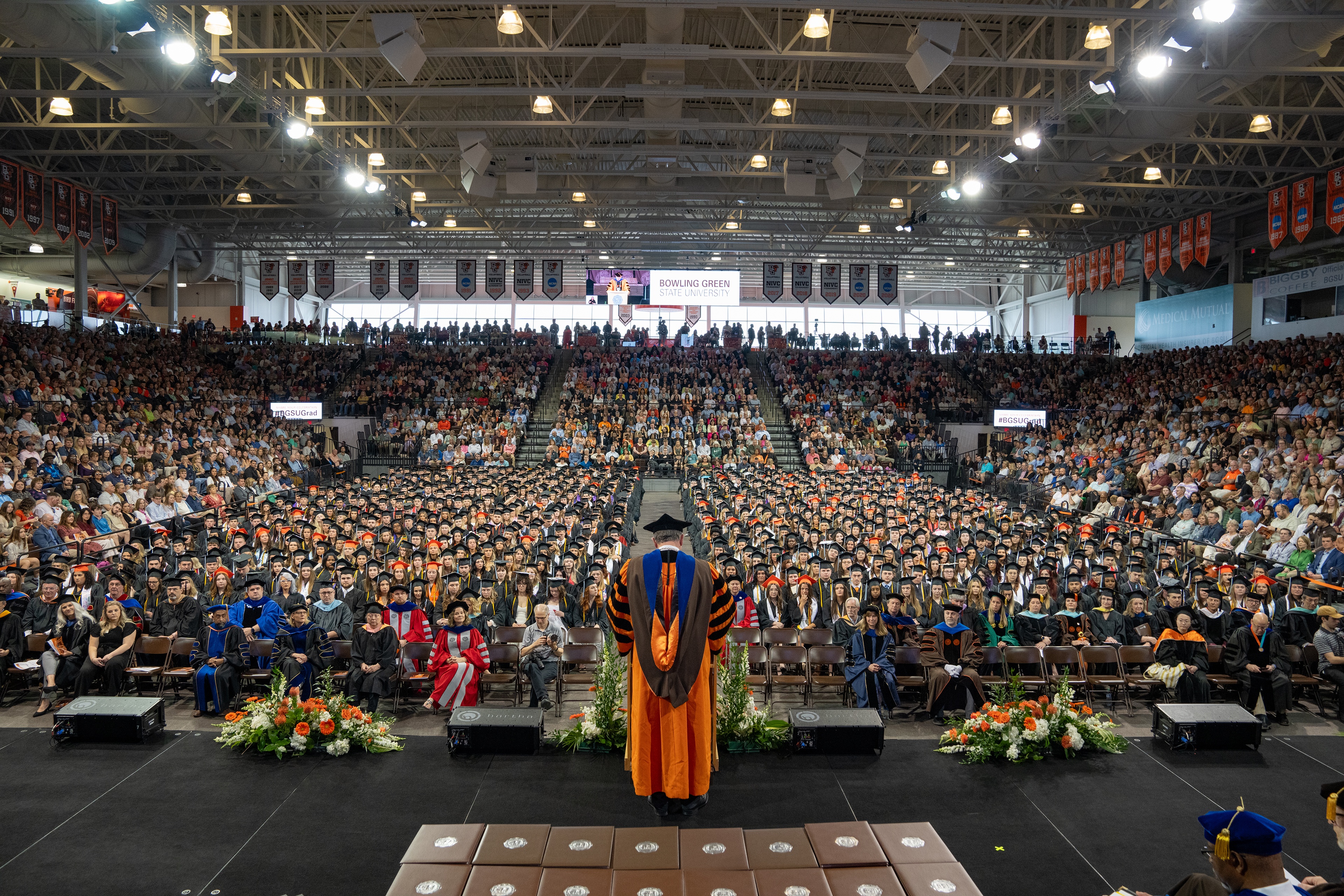 Graduates and audience pack the Stroh Center for Spring Commencement