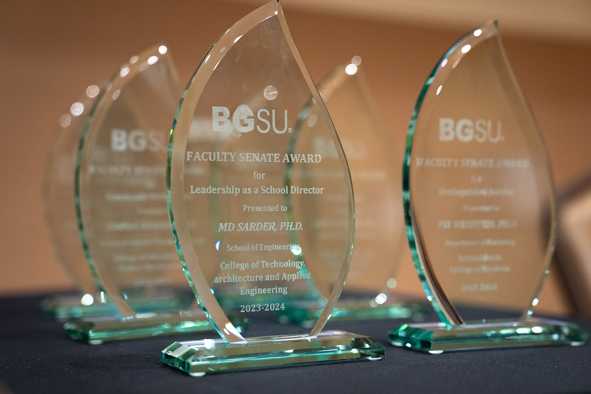 BGSU Faculty Excellence Award trophies