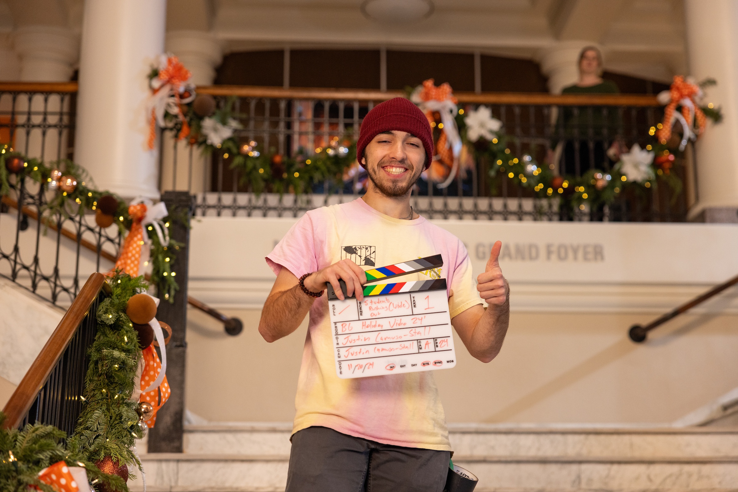 Nick smiling on set