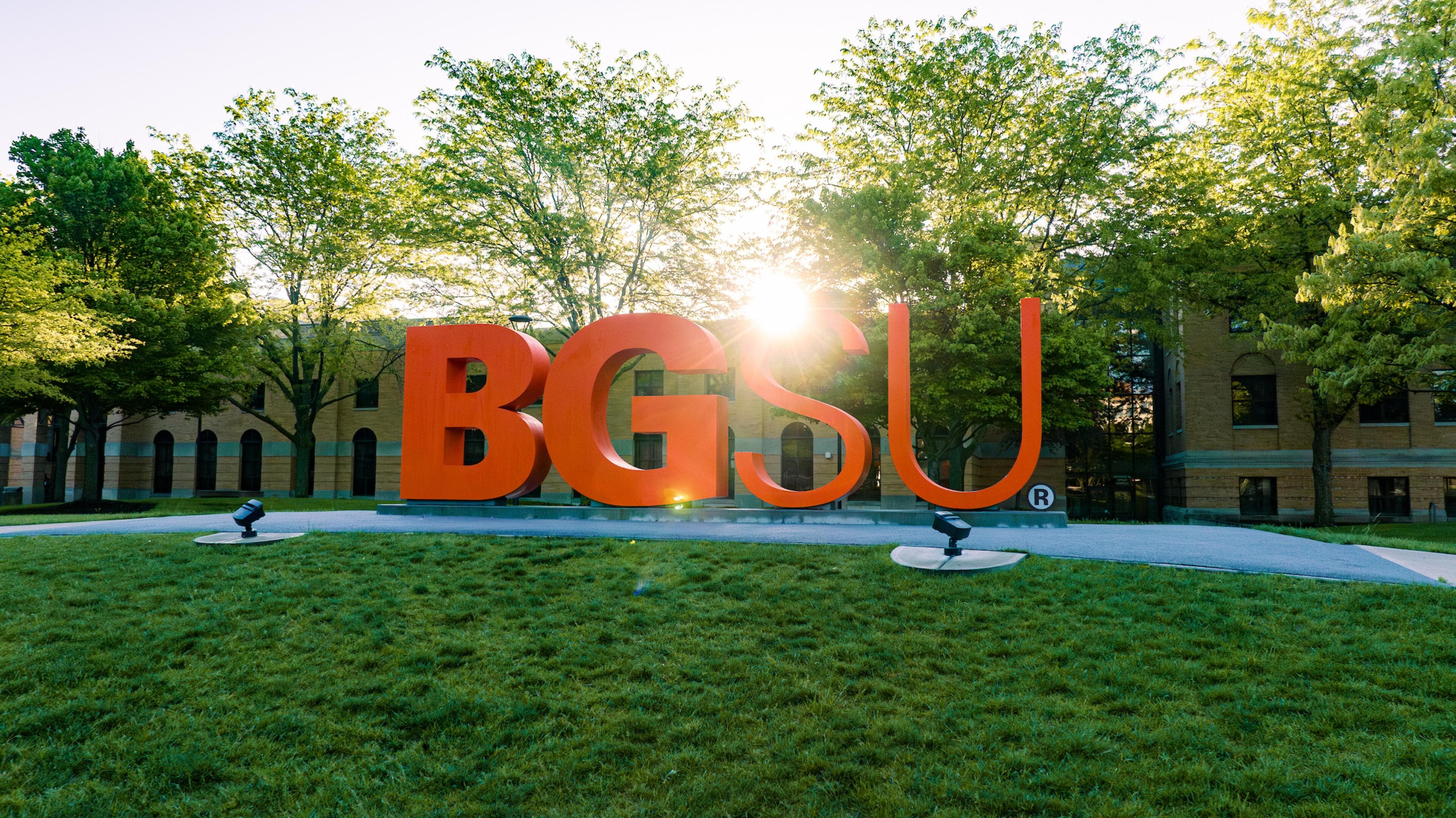 BGSU letters on campus in the summer