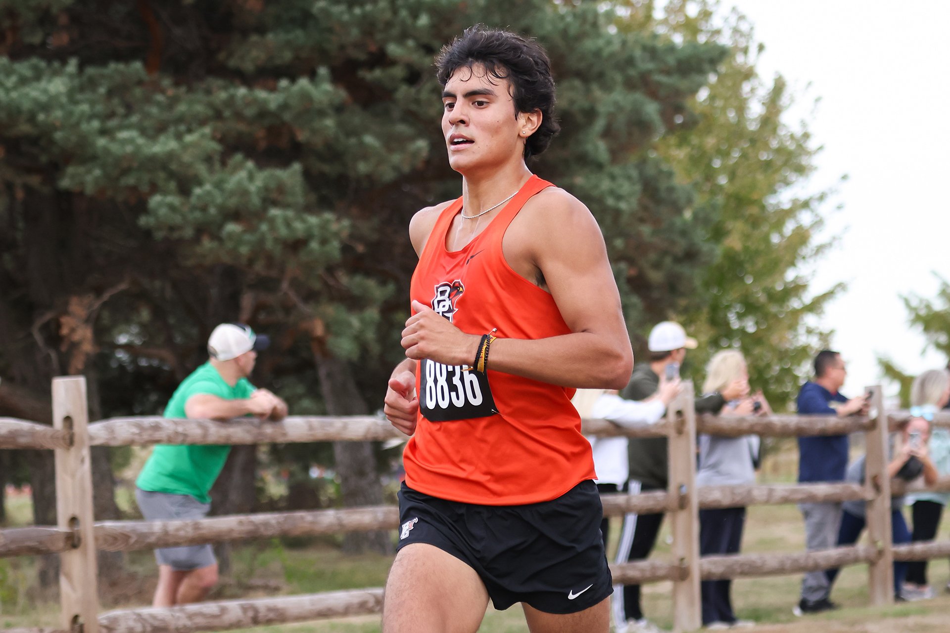 A man runs in a cross country race