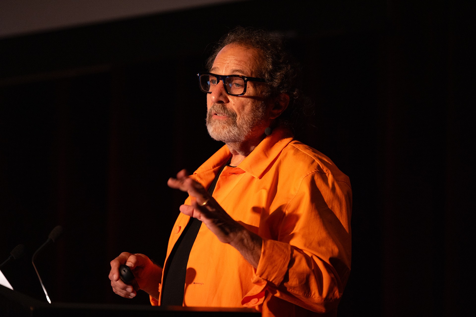  A person speaks at a podium.