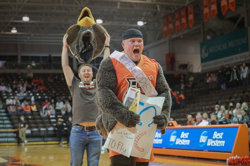 Student mascot getting unmasked