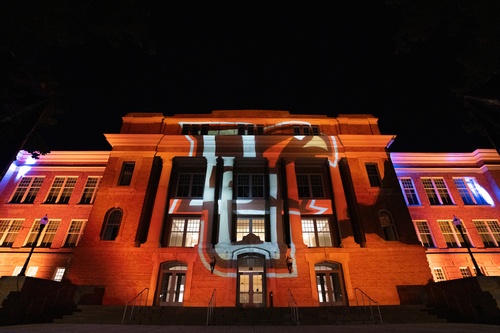 A projection light on building
