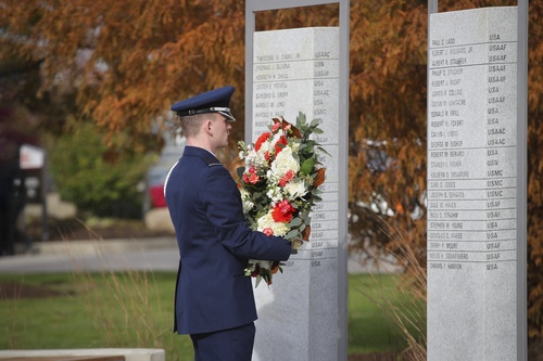 ROTC cadet lays wreath at new veterans memorial in Carillon Park