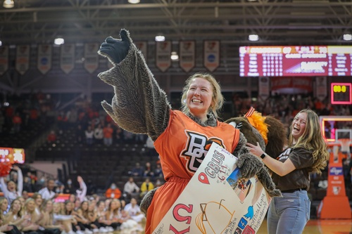 Frieda’s identity revealed between basketball games at the Stroh Center