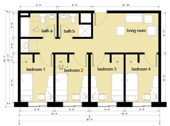 Layout of a 4-bedroom suite in Falcon Heights.
