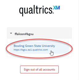 The support login layout with Bowling Green State University circled in red.