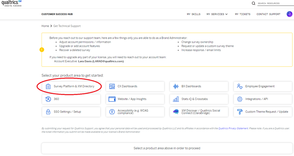 This is the  Qualtrics Support page with Survey Platform circled in red. 