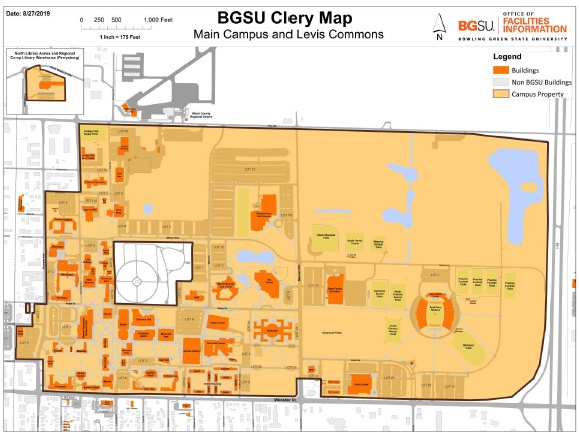 bgsu clery map for main campus and levis commons