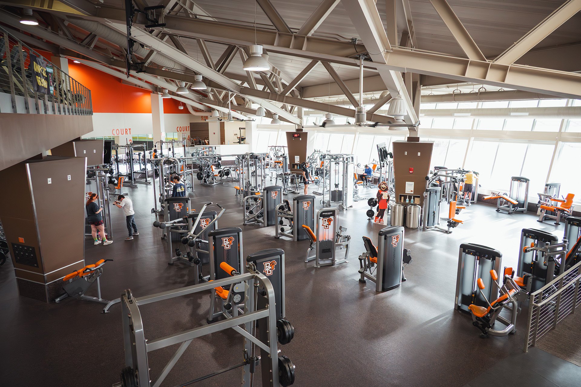 Weight and strength training area with free weights and machines