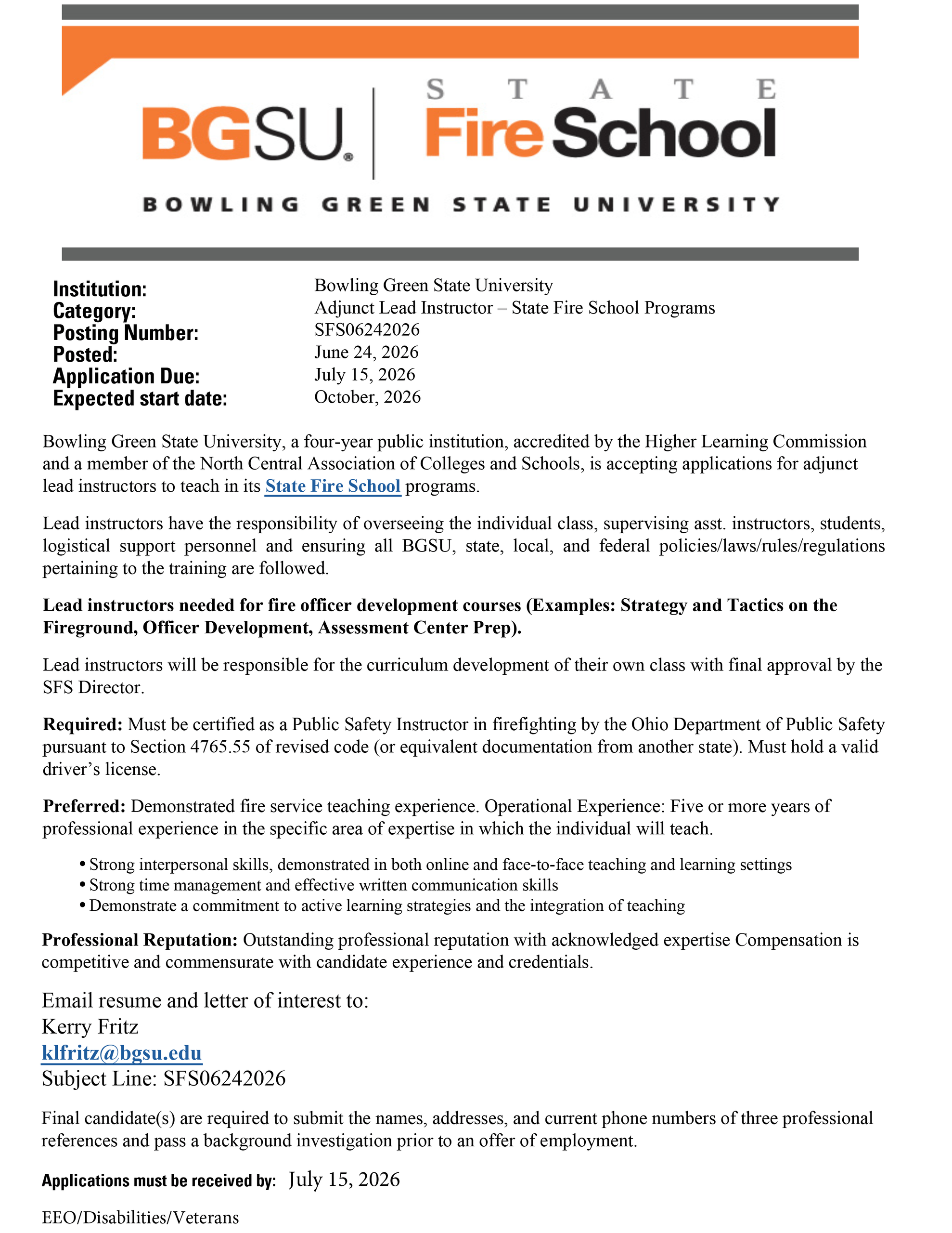 fire officer job posting
