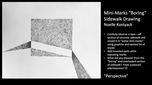 Noelle Kostyack, Mini-Marks “Boring” Sidewalk Drawing, 2021 